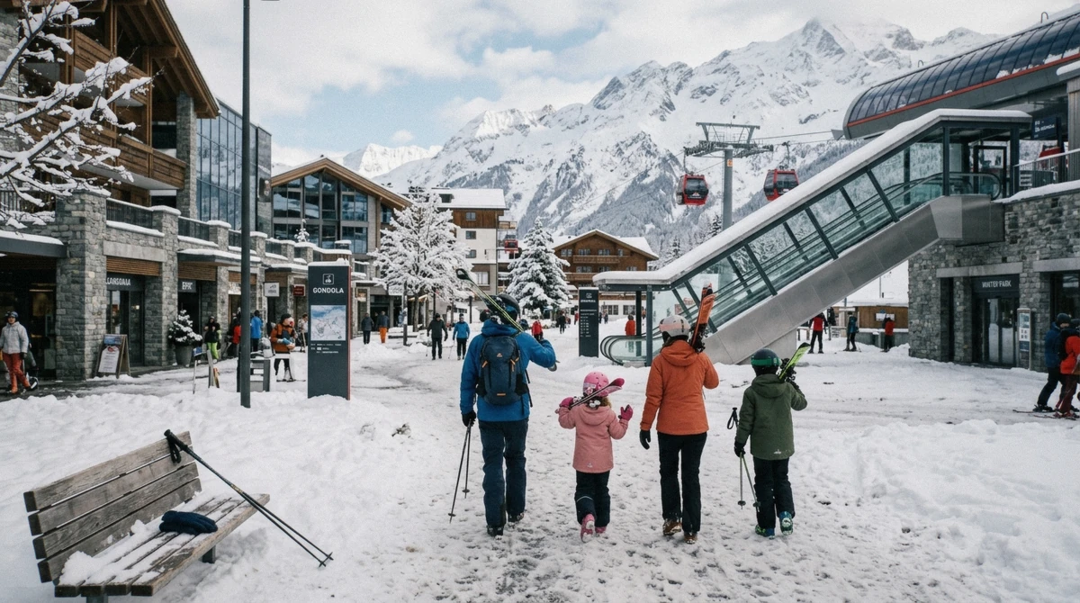 Snowmass Base Village at the foot of Assay Hill, where most of the ski-in ski-out hotels at Aspen Snowmass stand