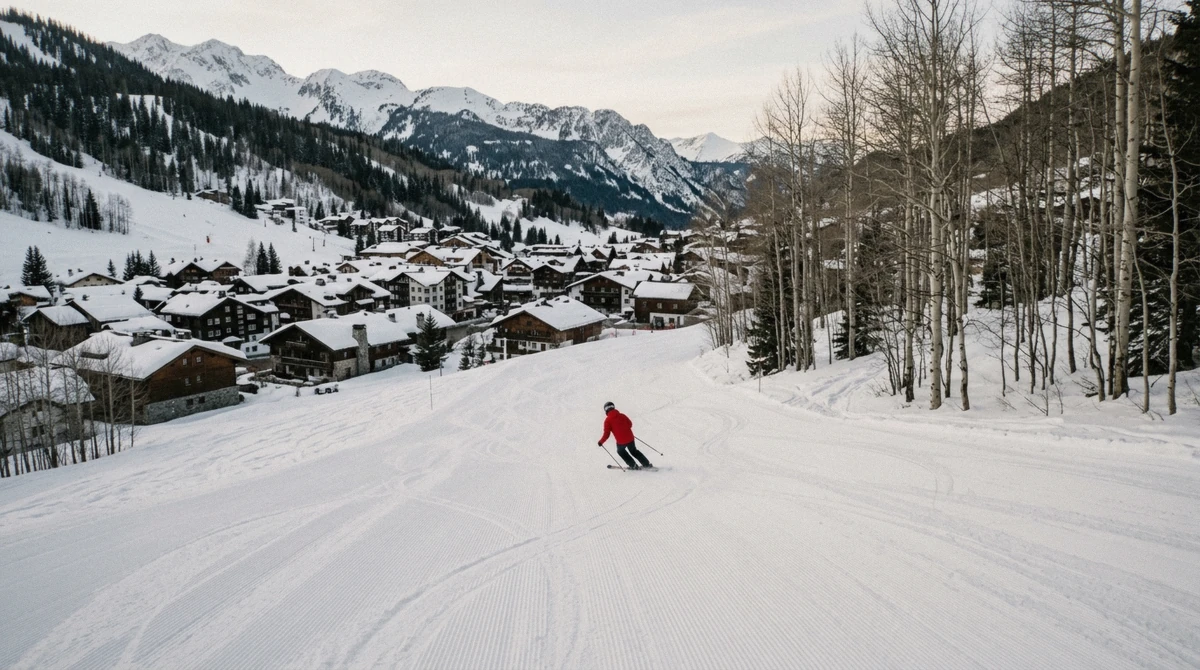 Fanny Hill, the wide green run that funnels back into Snowmass Village past its ski-in ski-out hotels