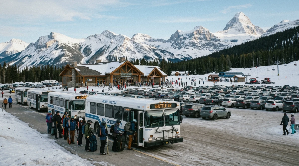 Whitehorn Mountain above the Lake Louise ski base in Banff National Park, Alberta, where every run ends at a base area with no ski-in ski-out hotels