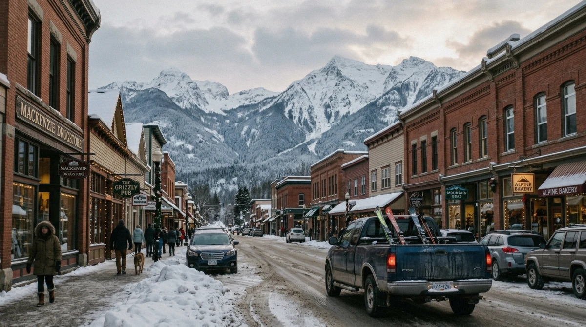 Second Avenue in the historic town of Fernie, British Columbia, five kilometres from the ski-in ski-out lodging at Fernie Alpine Resort