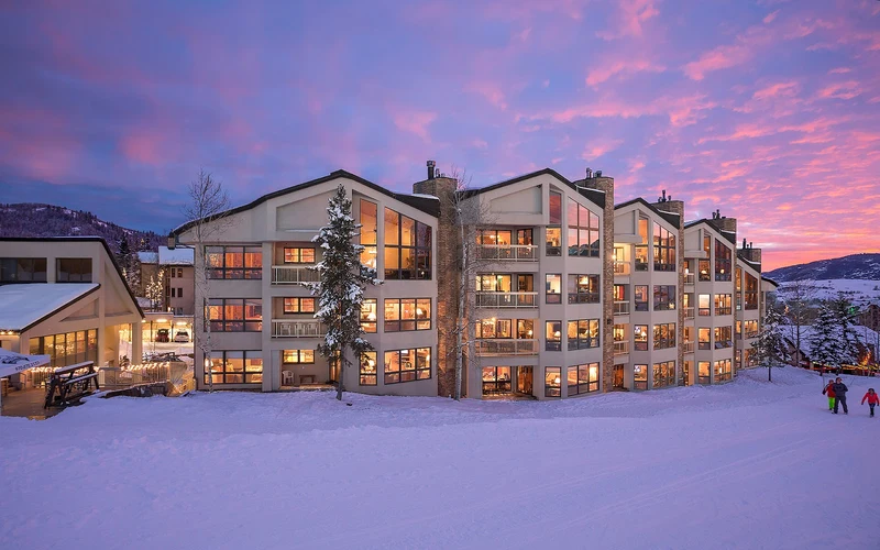 Chateau Chamonix on the Stampede trail, ski-in ski-out lodging in Steamboat, Colorado with a green run to the door