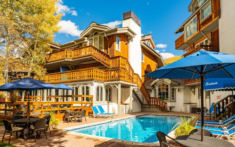 The Christiania lodge beside Gondola One in Vail Village, a small ski-in ski-out hotel in Vail, Colorado