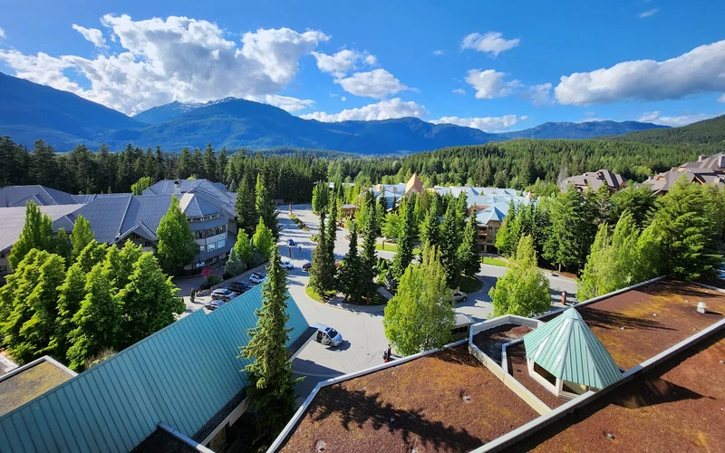 Fairmont Chateau Whistler at the Blackcomb Gondola base in the Upper Village, a ski-in ski-out hotel in Whistler