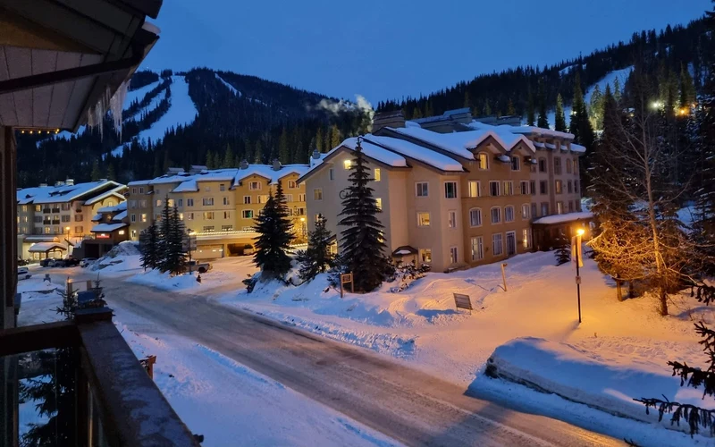 Fireside Lodge at 3190 Creekside Way in the Sun Peaks village core, ski-in ski-out lodging in British Columbia