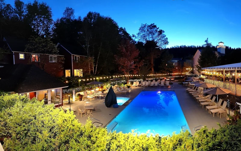 The Green Mountain Inn on Main Street in Stowe village, eight miles from the ski-in ski-out lodging at Stowe, Vermont