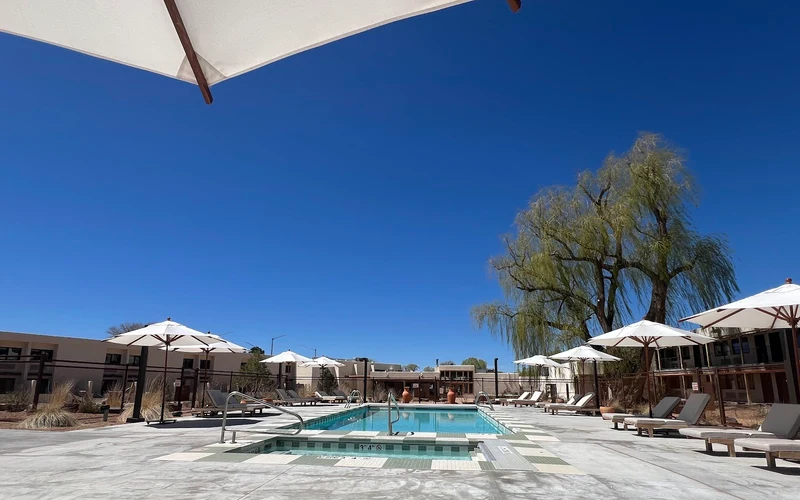 Hotel Willa on Paseo del Pueblo Sur in the town of Taos, nineteen miles from the ski-in ski-out lodging at Taos Ski Valley, New Mexico