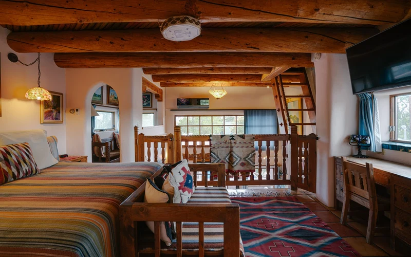 La Doña Luz Inn, an adobe bed and breakfast off Taos Plaza, nineteen miles from the ski-in ski-out lodging at Taos Ski Valley, New Mexico