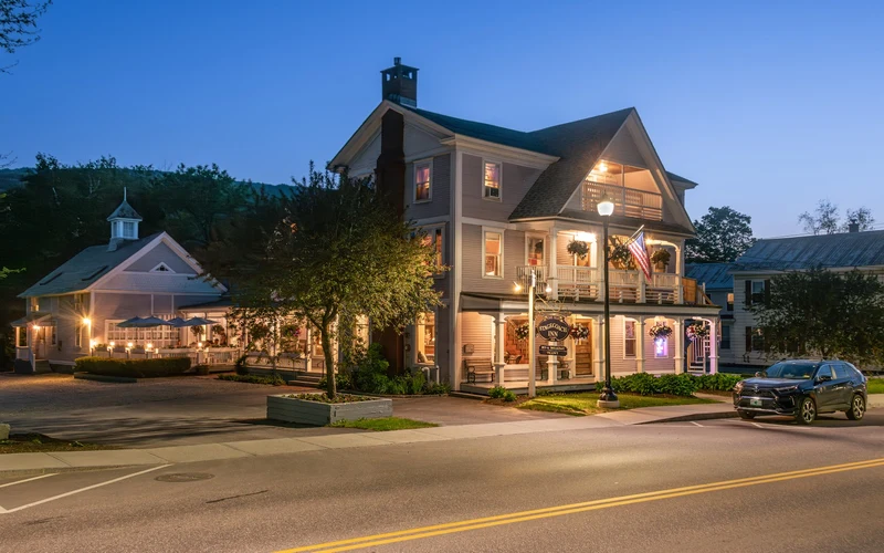 The Old Stagecoach Inn in Waterbury, fifteen miles from the ski-in ski-out lodging at Stowe, Vermont