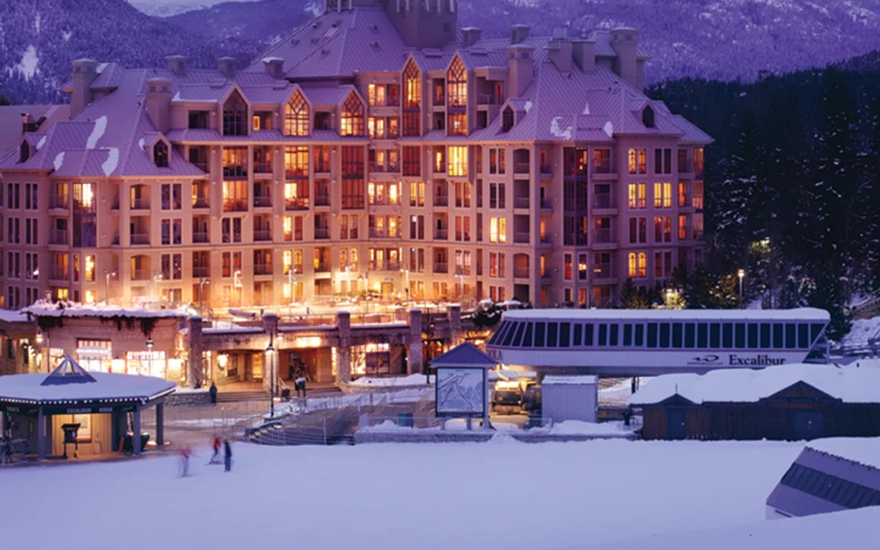 Pan Pacific Whistler Mountainside on Skiers Plaza between both gondolas, a ski-in ski-out hotel in Whistler, British Columbia