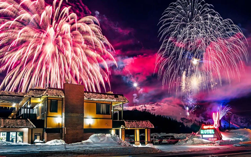 Rabbit Ears Motel on Lincoln Avenue downtown, three miles from the ski-in ski-out lodging in Steamboat, Colorado