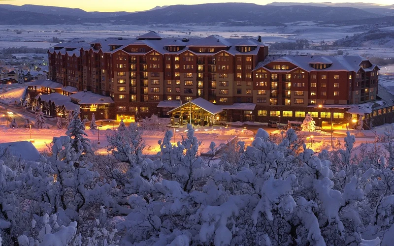 The Steamboat Grand on Mount Werner Circle, a short walk from the gondola at the ski-in ski-out lodging base in Steamboat, Colorado
