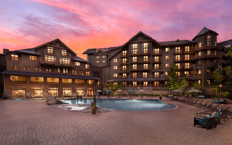 The Lodge at Spruce Peak on Mountain Road, the only ski-in ski-out lodging at Stowe, Vermont