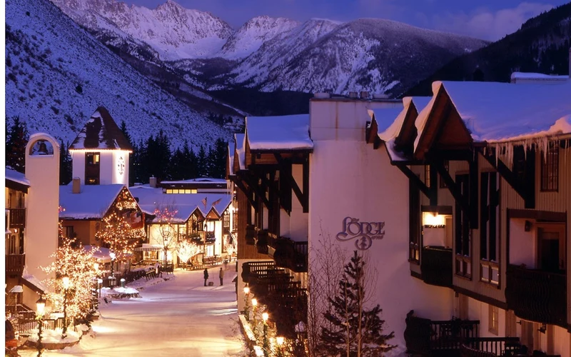 The Lodge at Vail beside the Gondola One plaza, a ski-in ski-out hotel in Vail Village, Colorado
