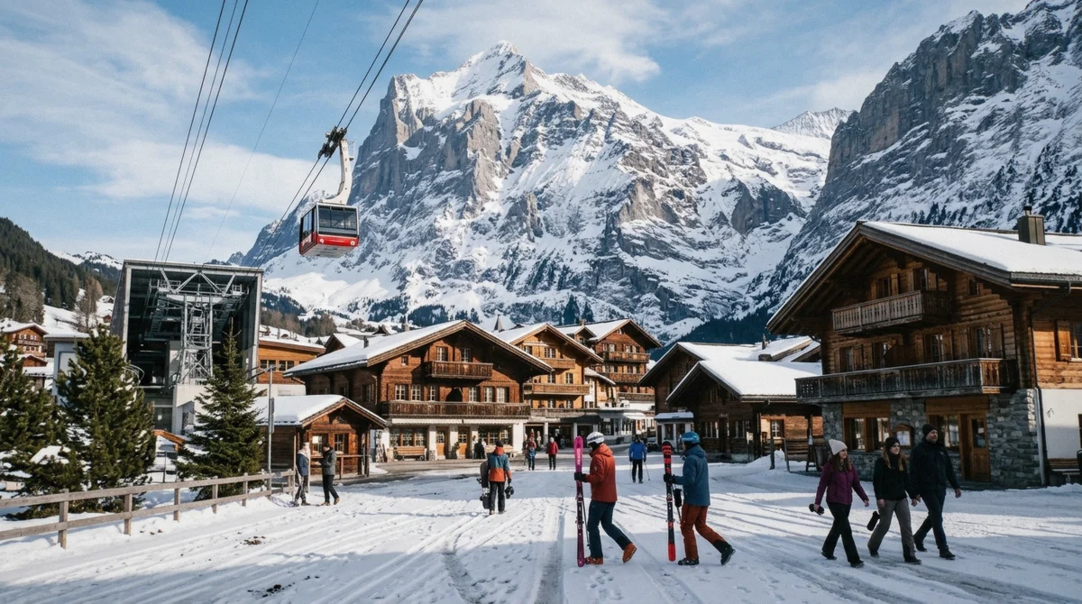 Teton Village at the base of Jackson Hole Mountain Resort in Wyoming, where every ski-in ski-out hotel in the valley stands