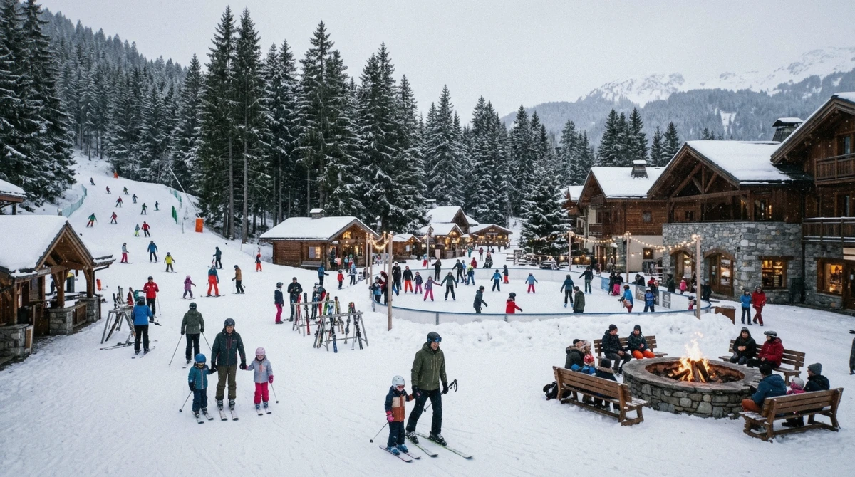 The pedestrian village at Northstar California in Truckee, where the genuine ski-in ski-out lodging around Lake Tahoe sits, 41 miles from South Lake Tahoe