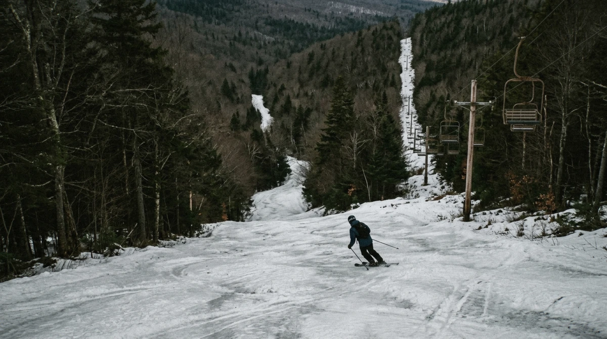 The Western Territory at Snowshoe, West Virginia, a 1,500 ft one-lift pod across the road from the ski-in ski-out lodging in the village